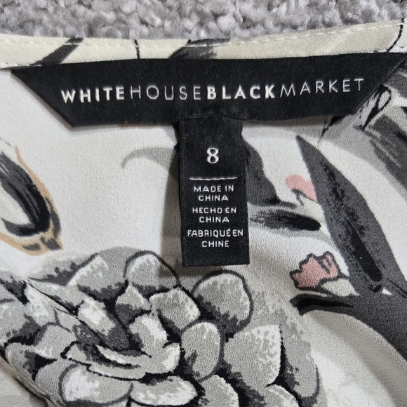 White House Black Market Cream Floral Ruffle Collar Surplice Neck Hi Lo Blouse - Picture 8 of 8